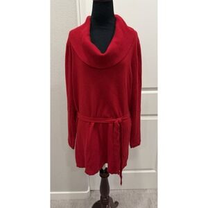 F&F Red 100% Red Cashmere Cowlneck Belted Tunic Sweater / Dress L Dry Cleaned